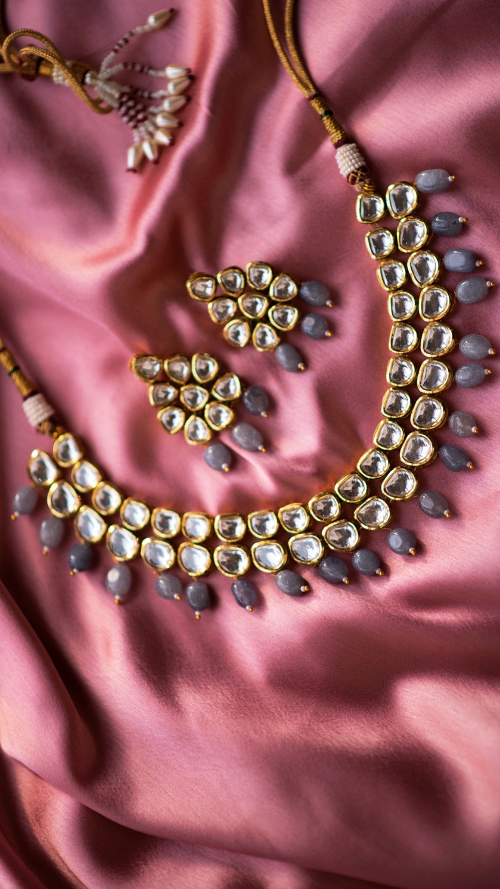 Kundan Necklace with Grey Drops - Timeless Jewels by Shveta