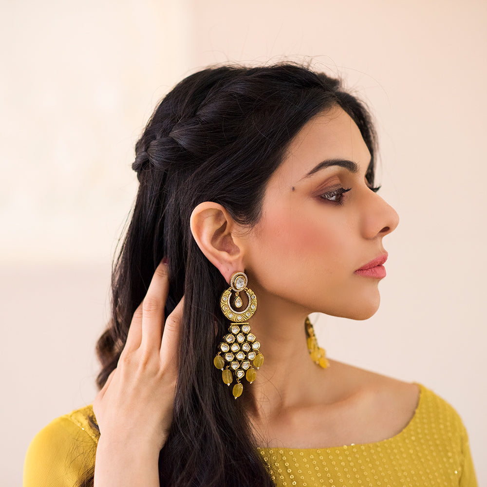 Chandelier Earrings with Yellow Drops - Timeless Jewels by Shveta 
