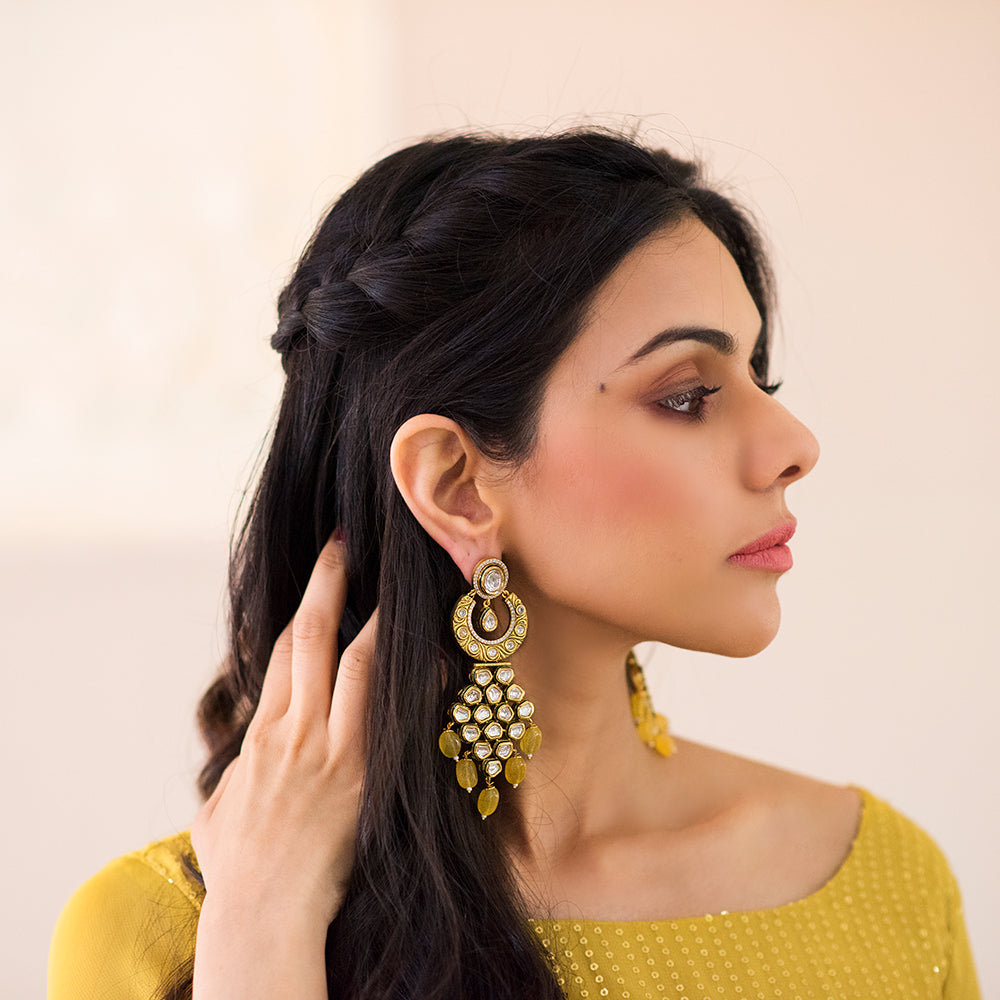 Chandelier Earrings with Yellow Drops - Timeless Jewels by Shveta
