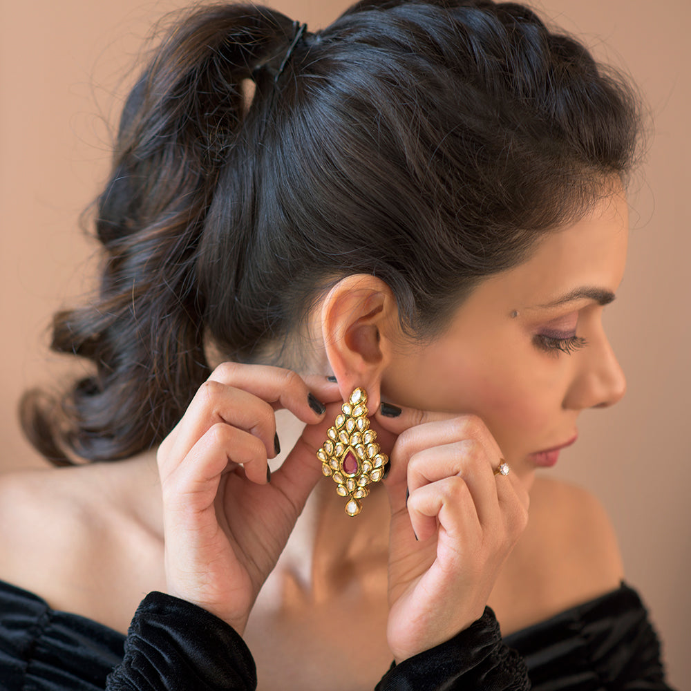 Ruby Leaf Drop Earrings - Timeless Jewels by Shveta