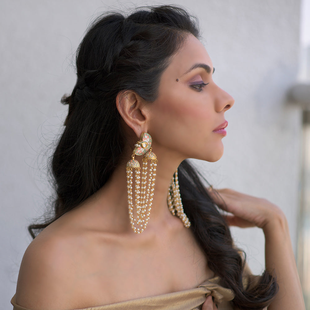 Hand-Painted Lotus Earrings - Timeless Jewels by Shveta