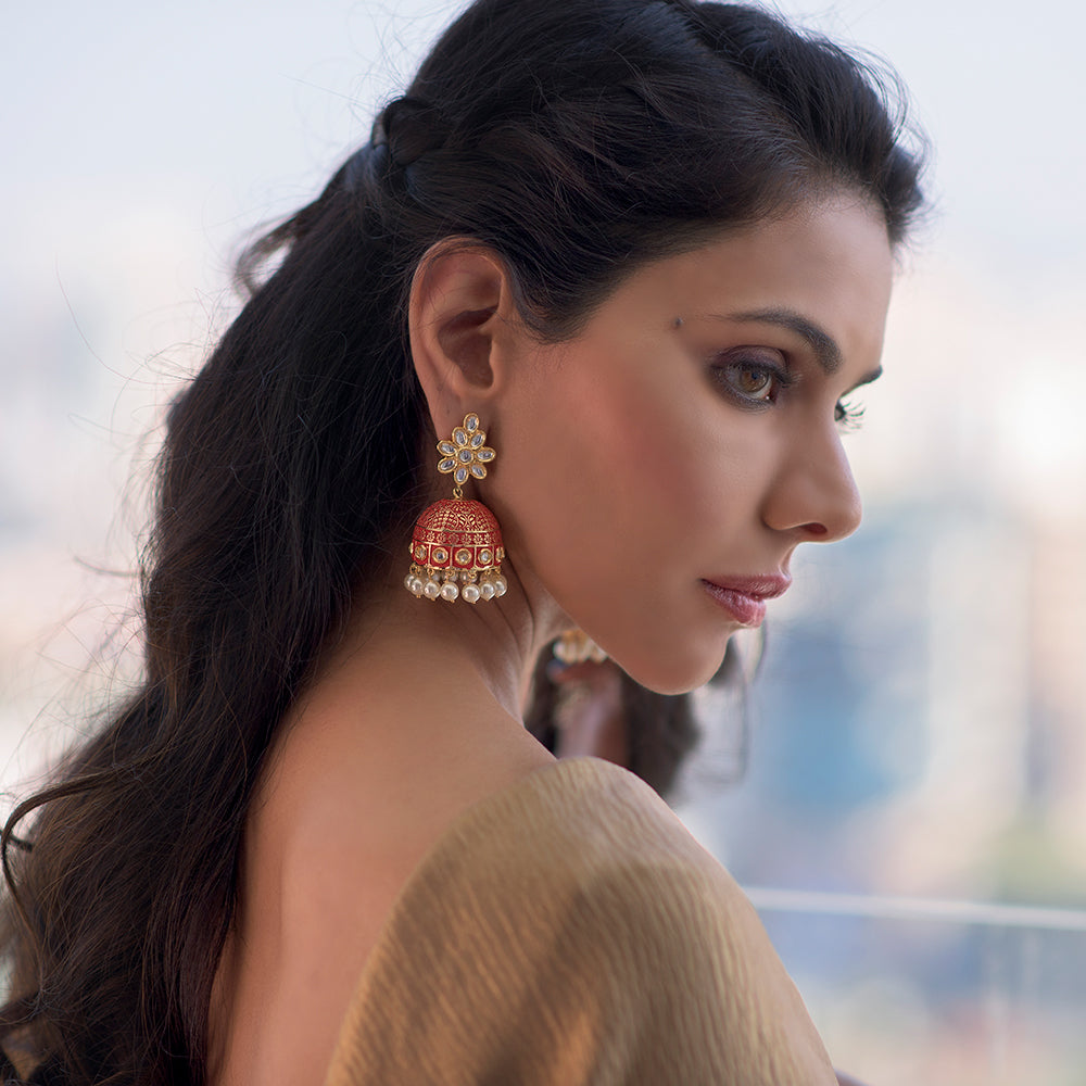 Red Gardenia Earrings - Timeless Jewels by Shveta