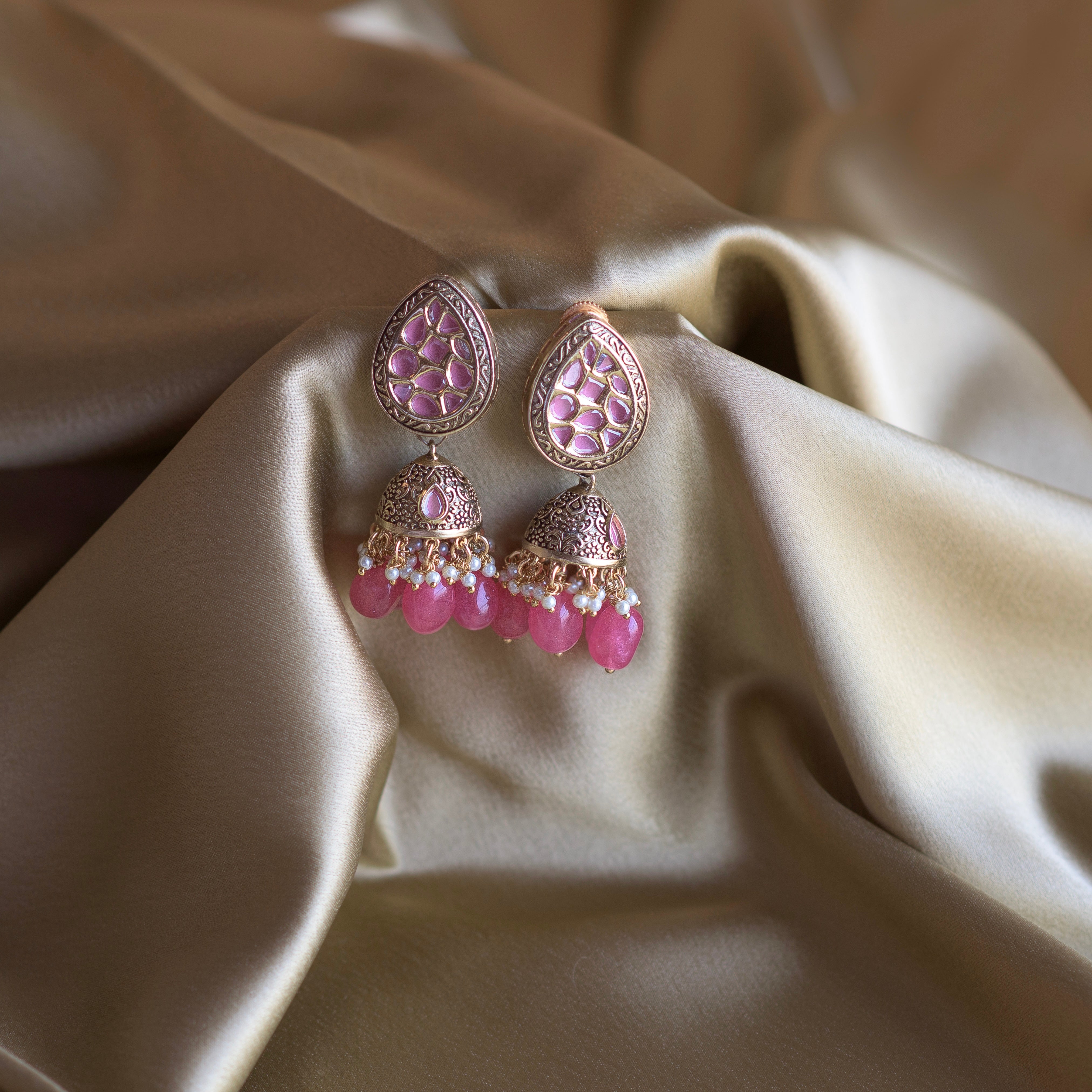 Pink Hibiscus Earrings - Timeless Jewels by Shveta