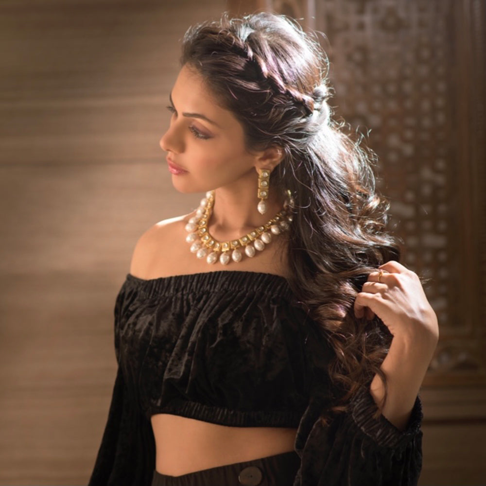 White Lily Necklace with Pearls - Timeless Jewels by Shveta