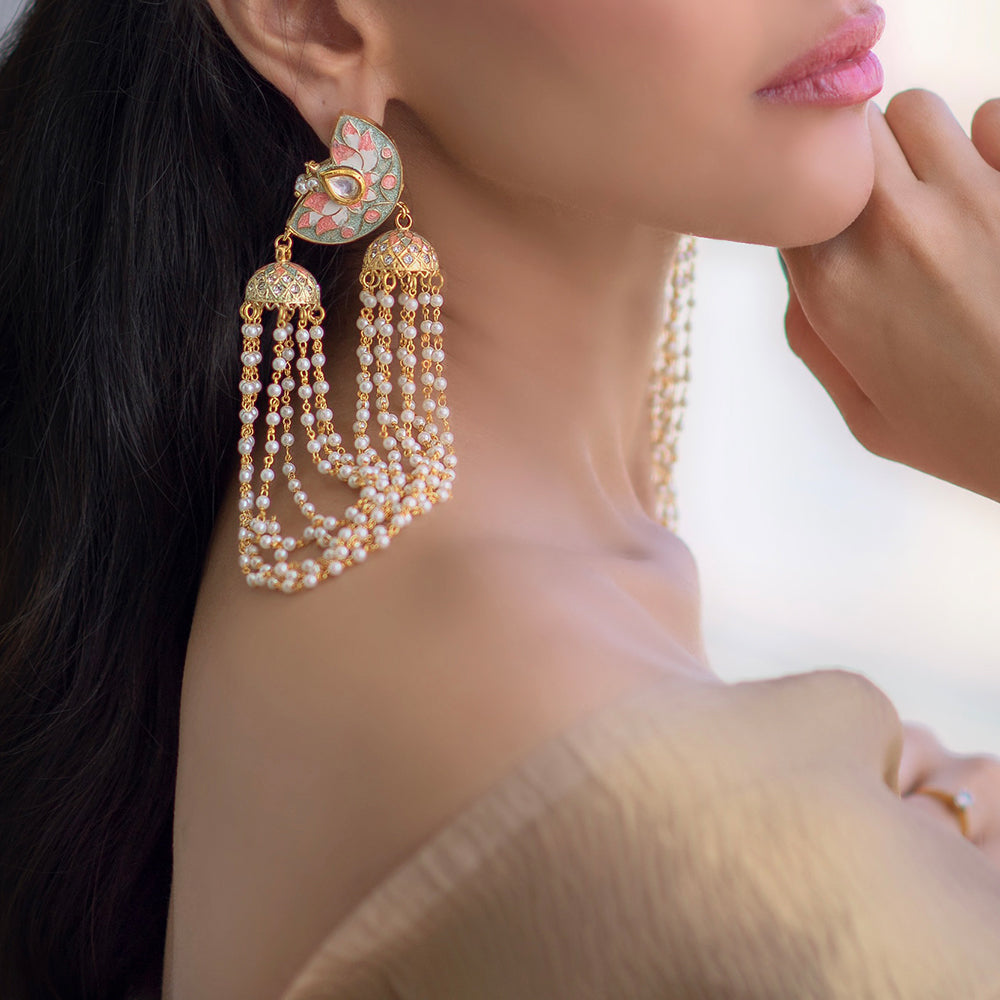 Hand-Painted Lotus Earrings - Timeless Jewels by Shveta