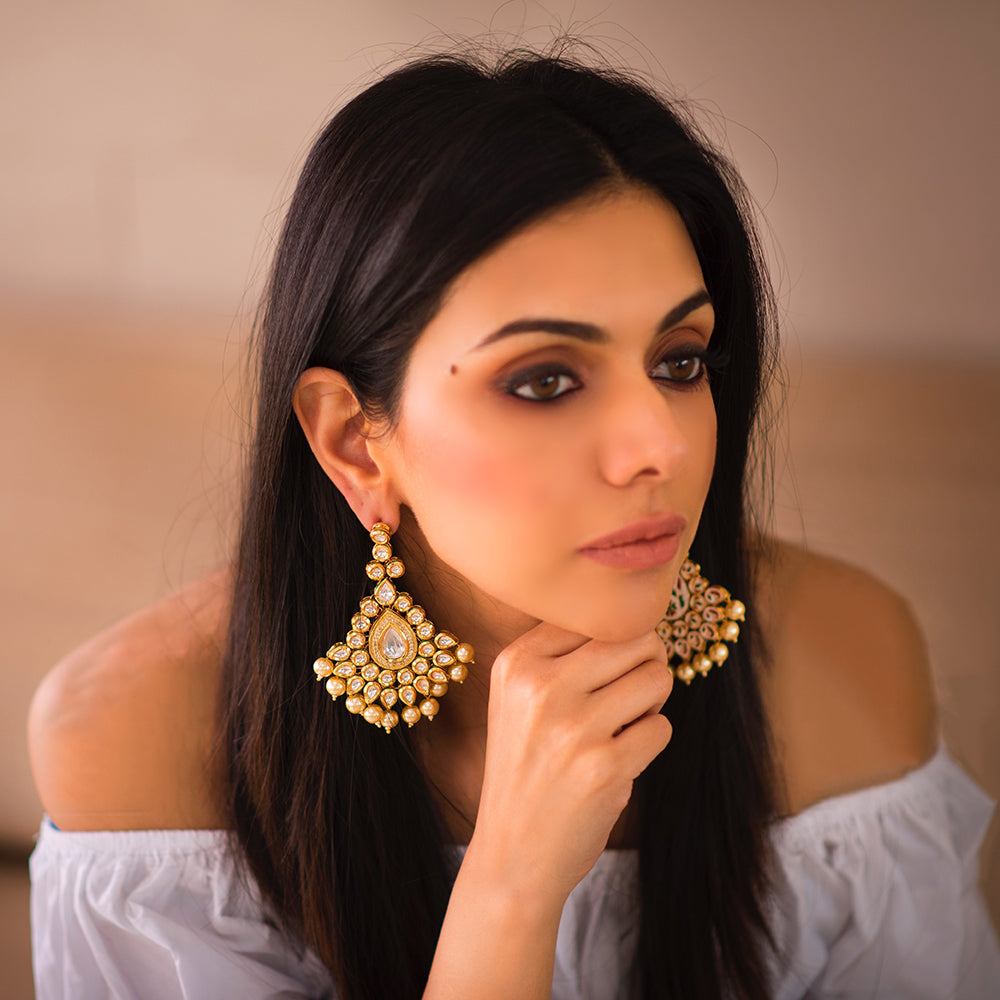 Kundan Chandelier Earrings - Timeless Jewels by Shveta 