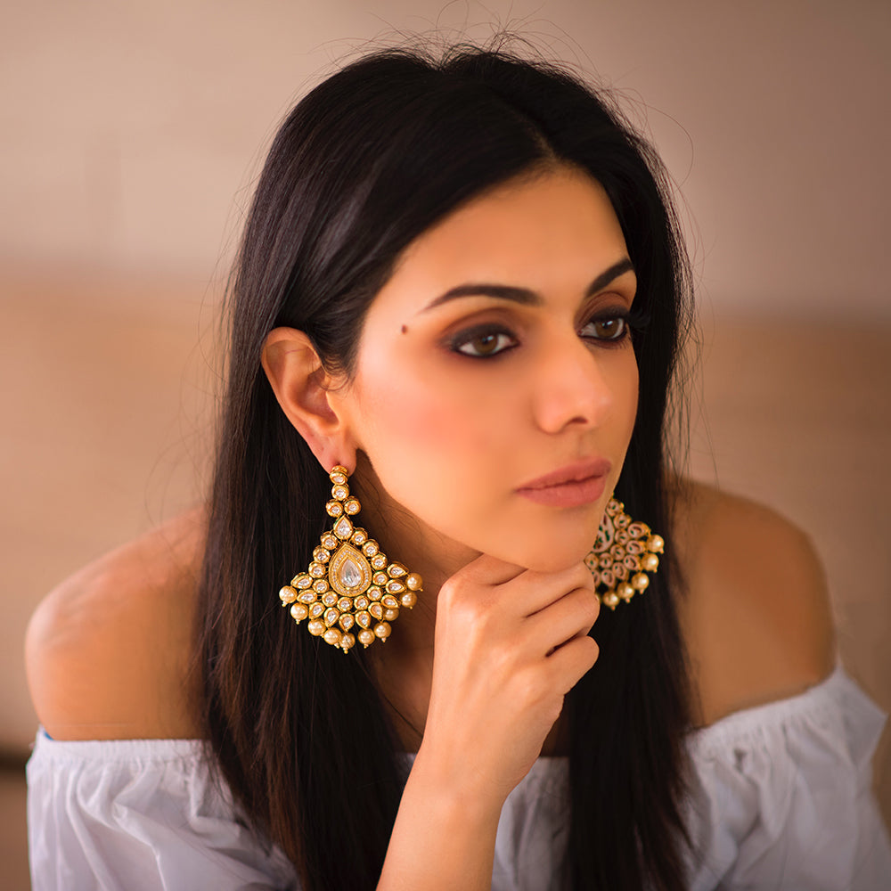 Kundan Chandelier Earrings - Timeless Jewels by Shveta