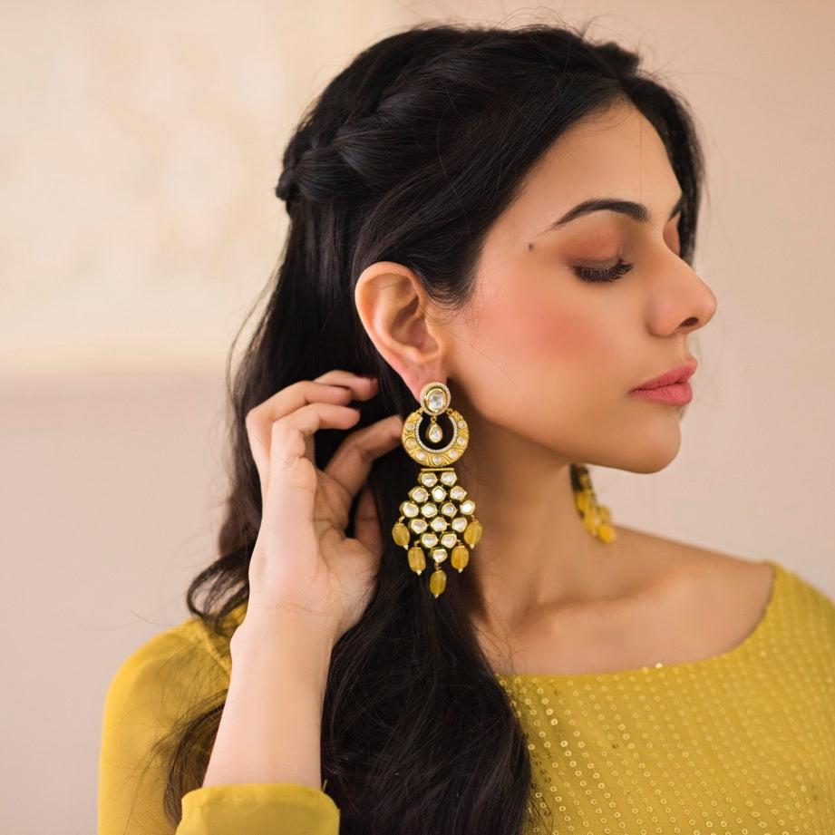 Chandelier Earrings with Yellow Drops - Timeless Jewels by Shveta 