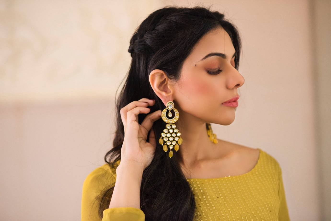 Chandelier Earrings with Yellow Drops - Timeless Jewels by Shveta