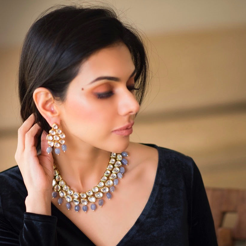 Kundan Necklace with Grey Drops - Timeless Jewels by Shveta