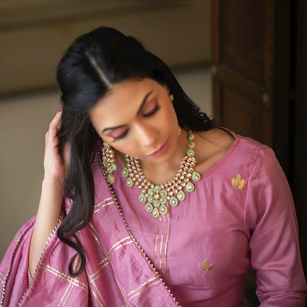 Mint Green Kundan Necklace - Timeless Jewels by Shveta 