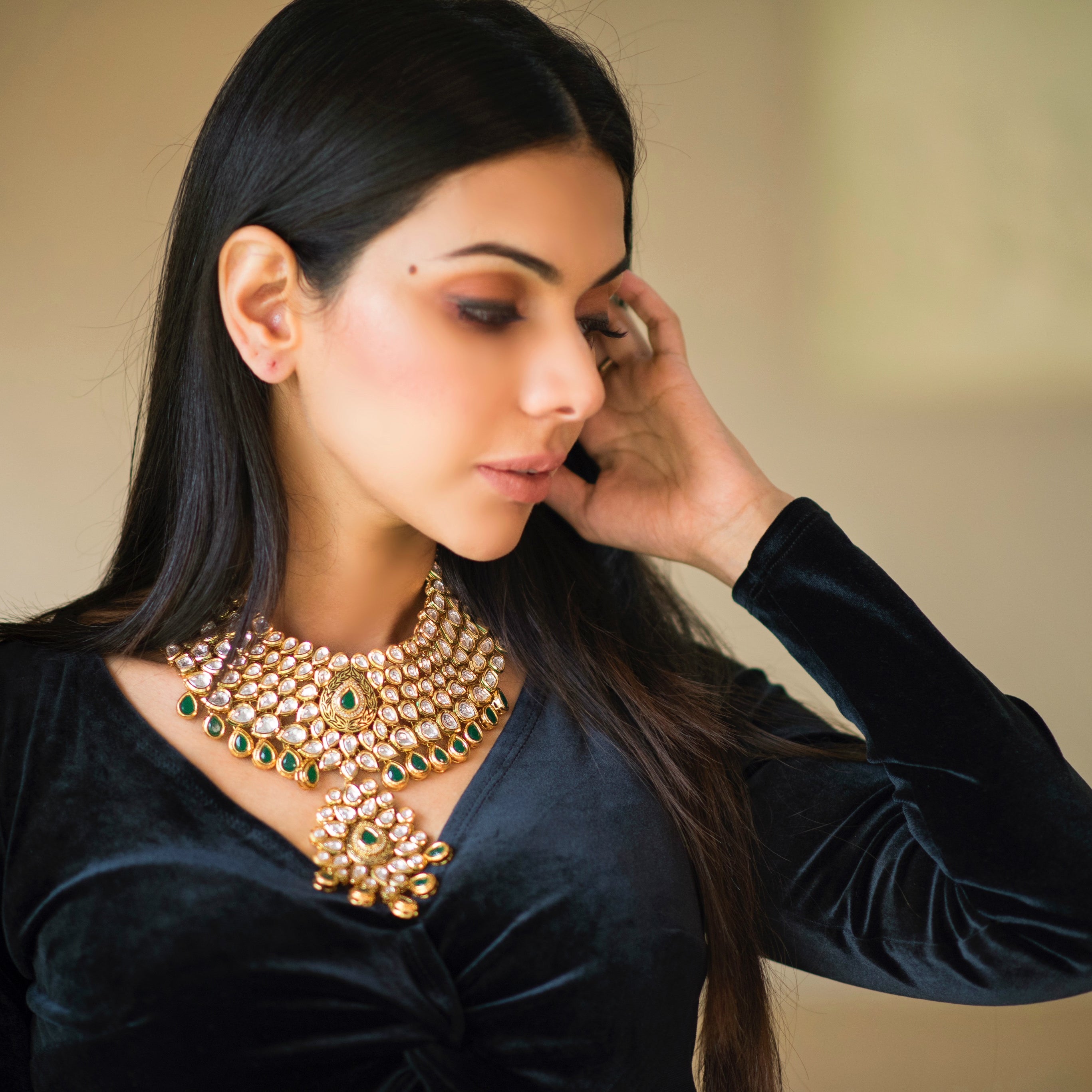 Emerald Green Kundan Statement Piece - Timeless Jewels by Shveta