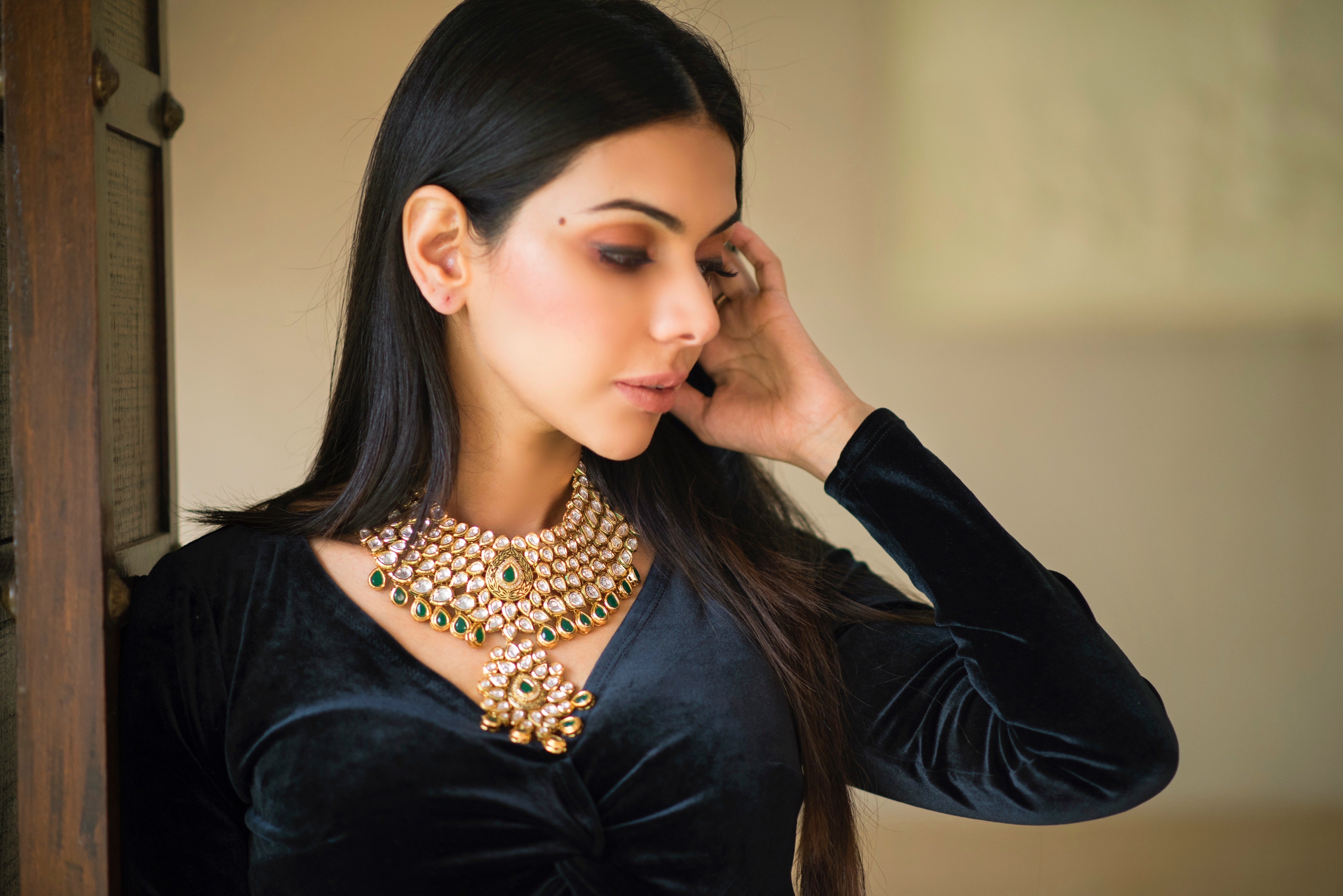Emerald Green Kundan Statement Piece - Timeless Jewels by Shveta
