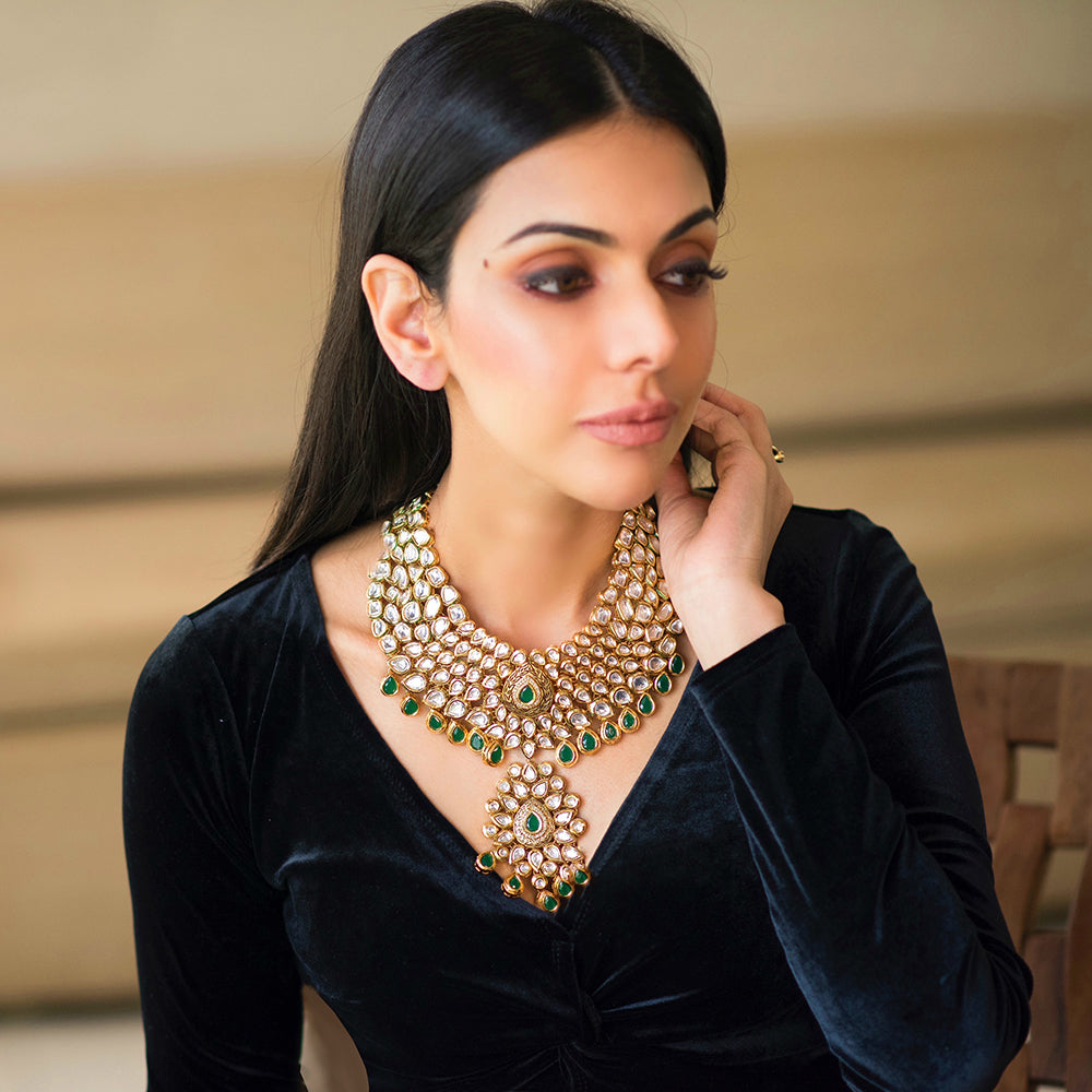 Emerald Green Kundan Statement Piece - Timeless Jewels by Shveta 