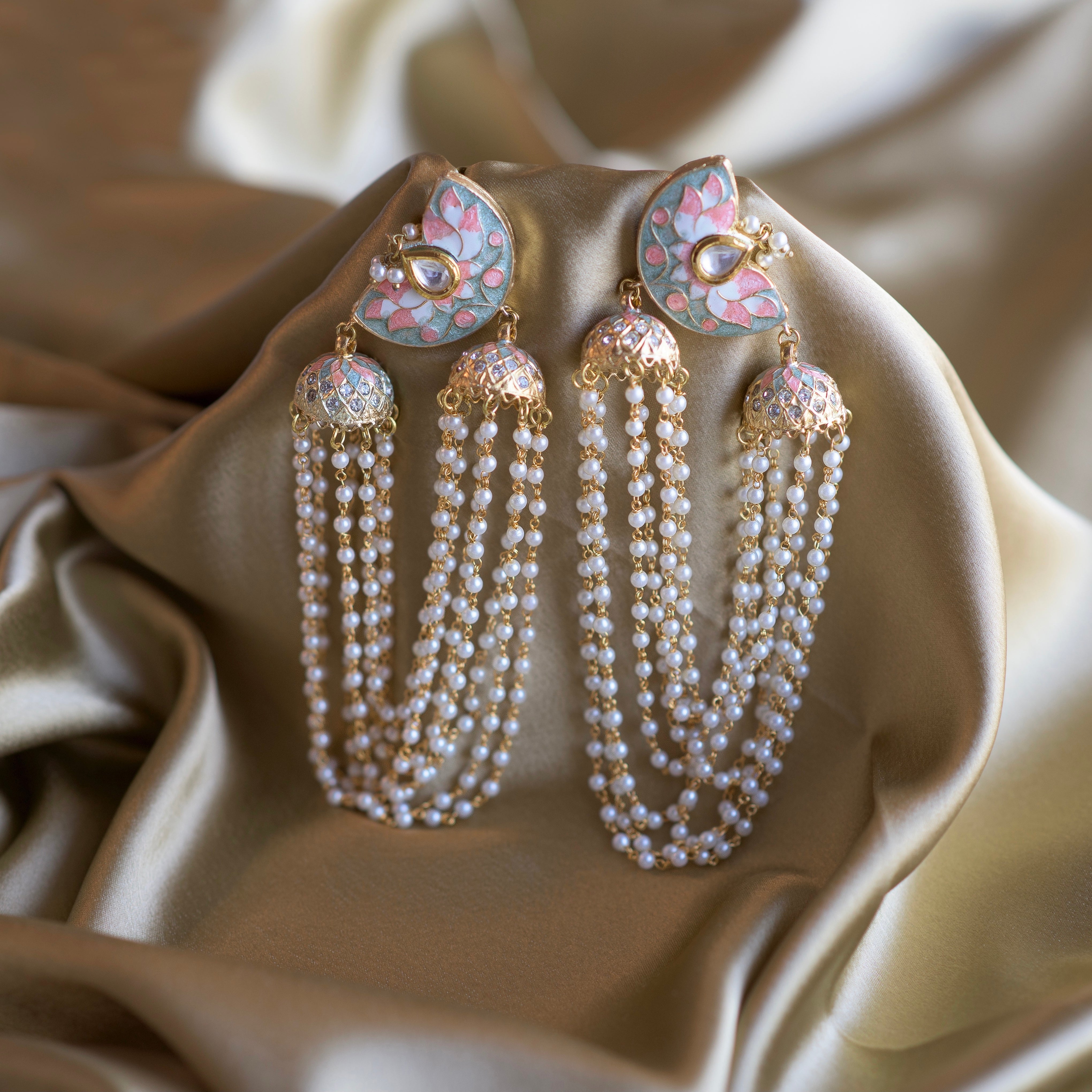 Hand-Painted Lotus Earrings - Timeless Jewels by Shveta 
