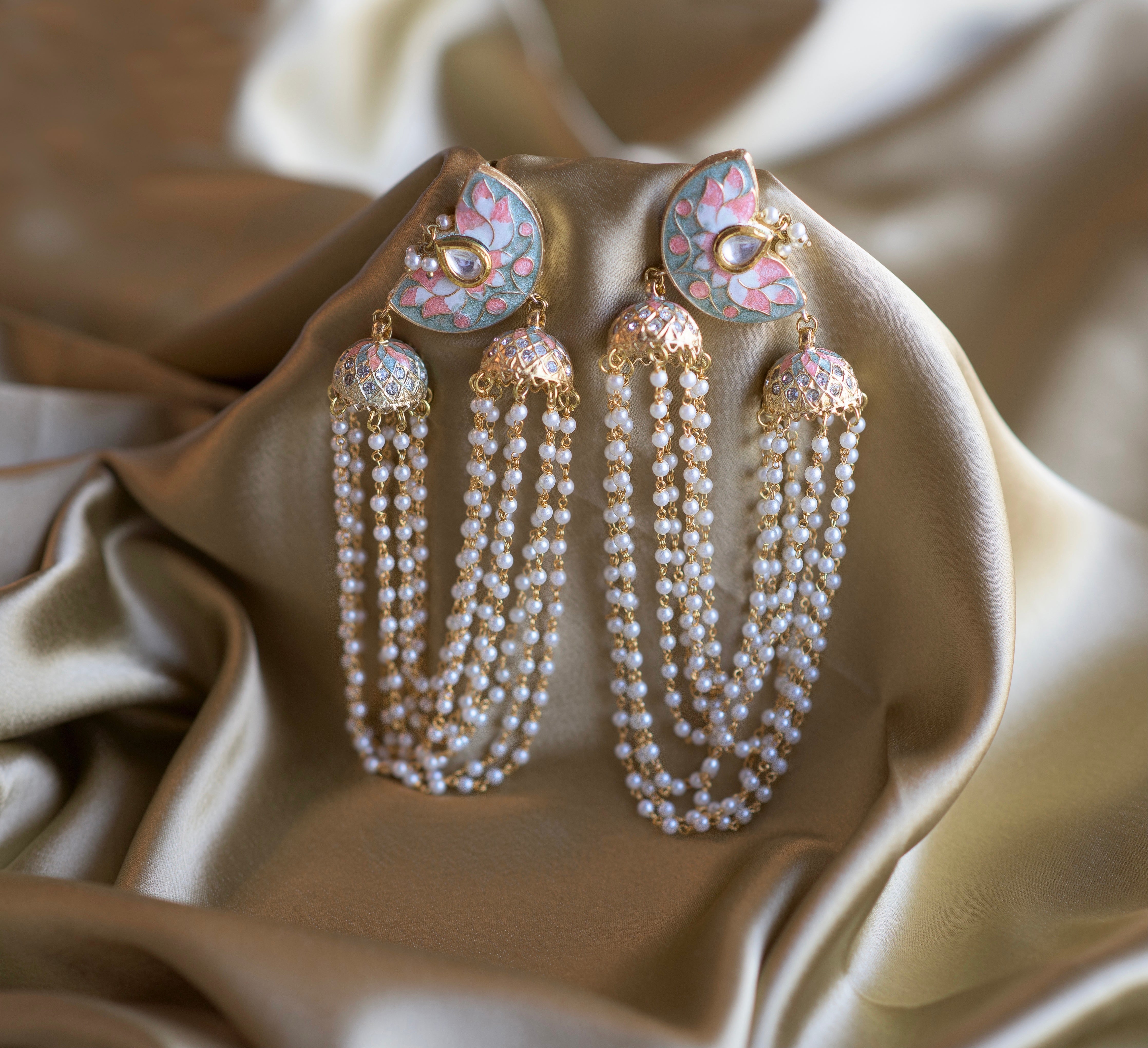 Hand-Painted Lotus Earrings - Timeless Jewels by Shveta