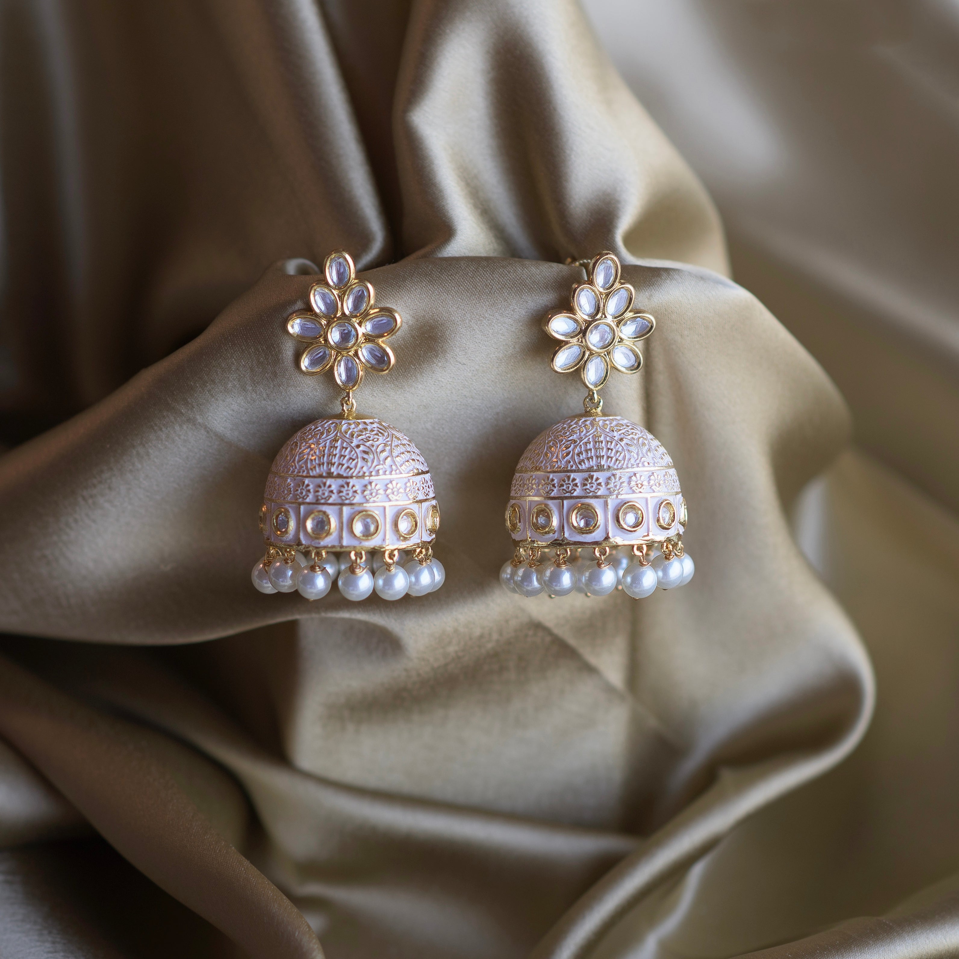 White Gardenia Earrings - Timeless Jewels by Shveta 