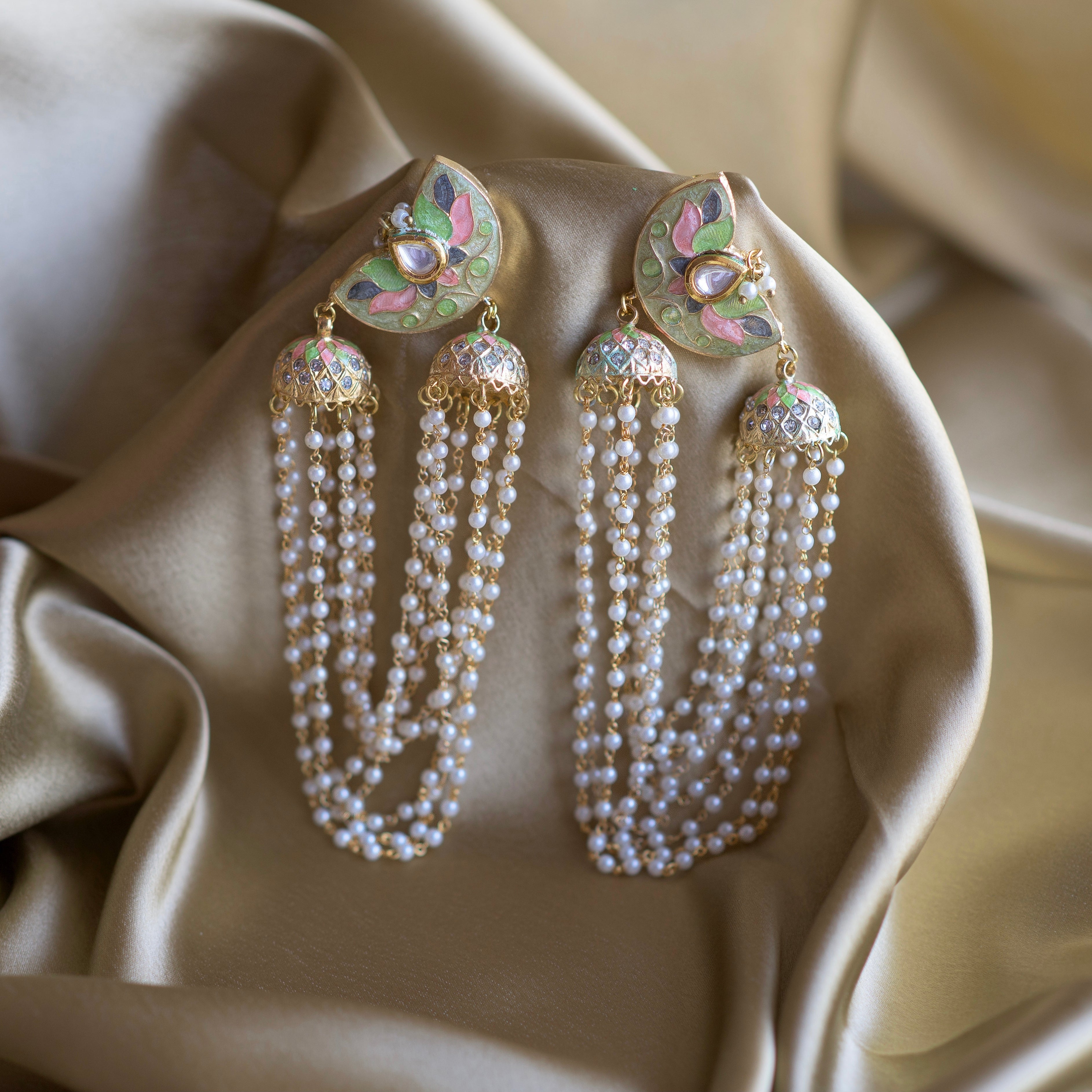 Hand-Painted Lotus Earrings - Timeless Jewels by Shveta