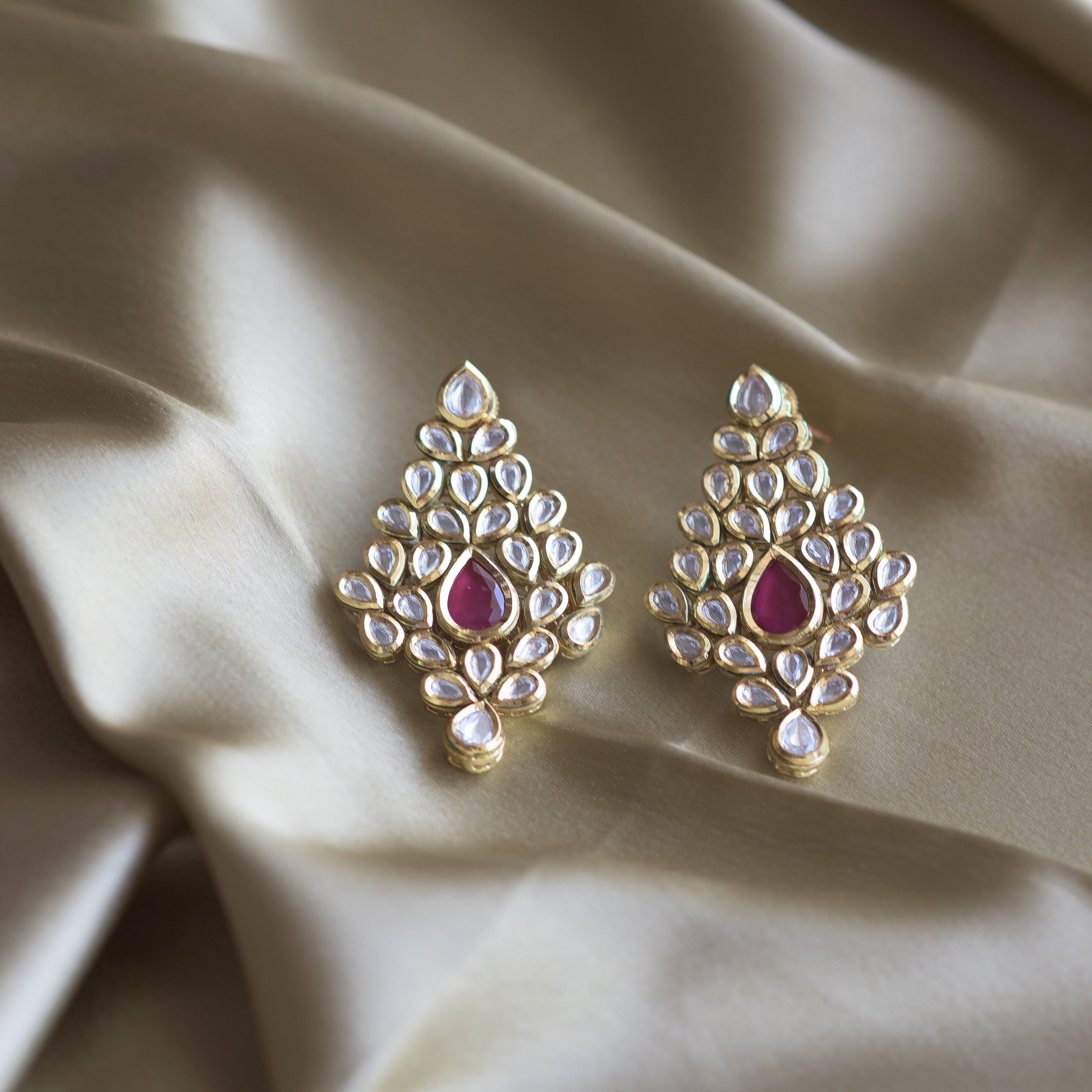 Ruby Leaf Drop Earrings - Timeless Jewels by Shveta 