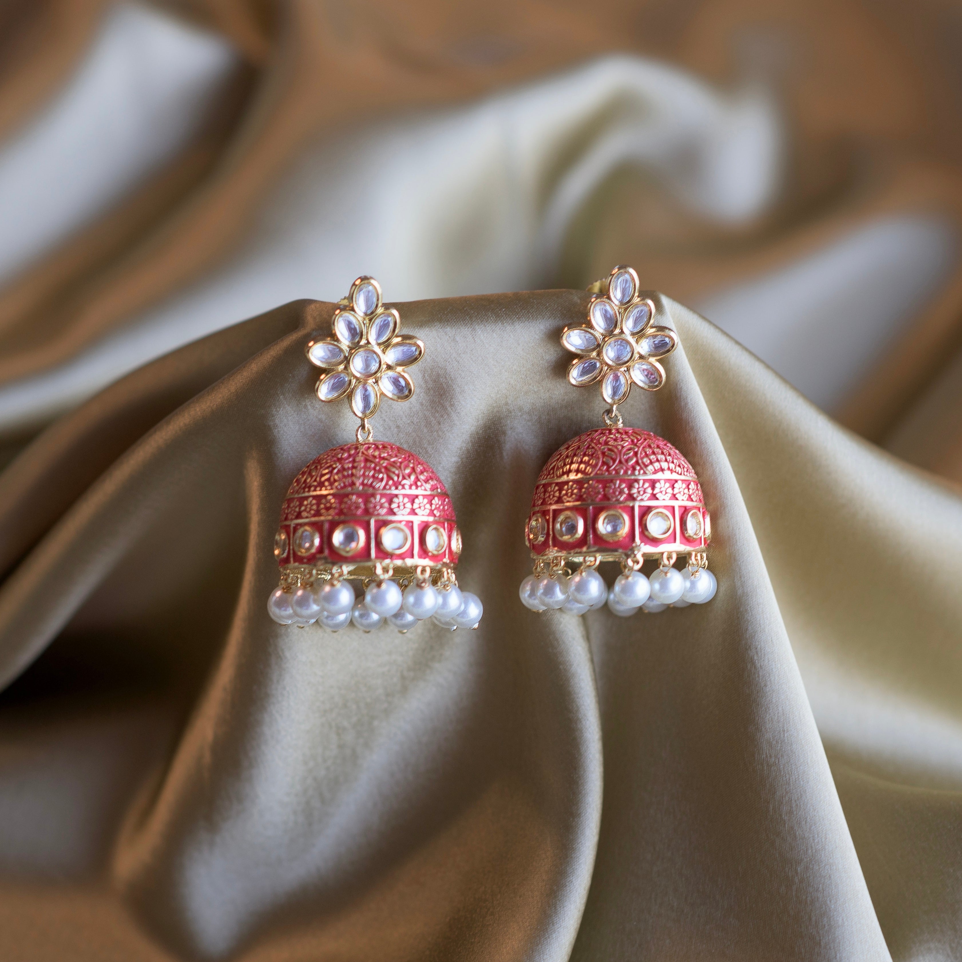 Red Gardenia Earrings - Timeless Jewels by Shveta 