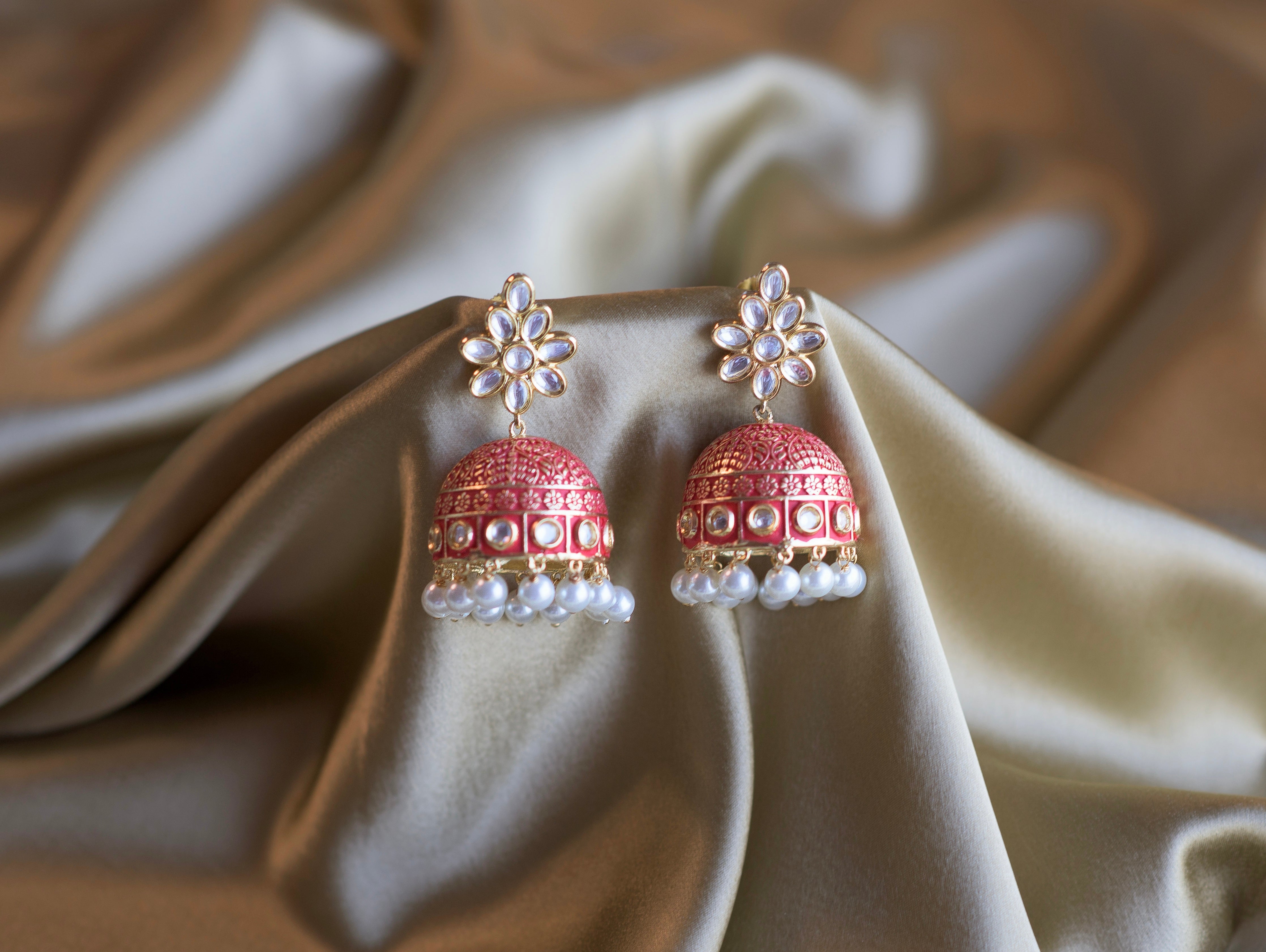 Red Gardenia Earrings - Timeless Jewels by Shveta