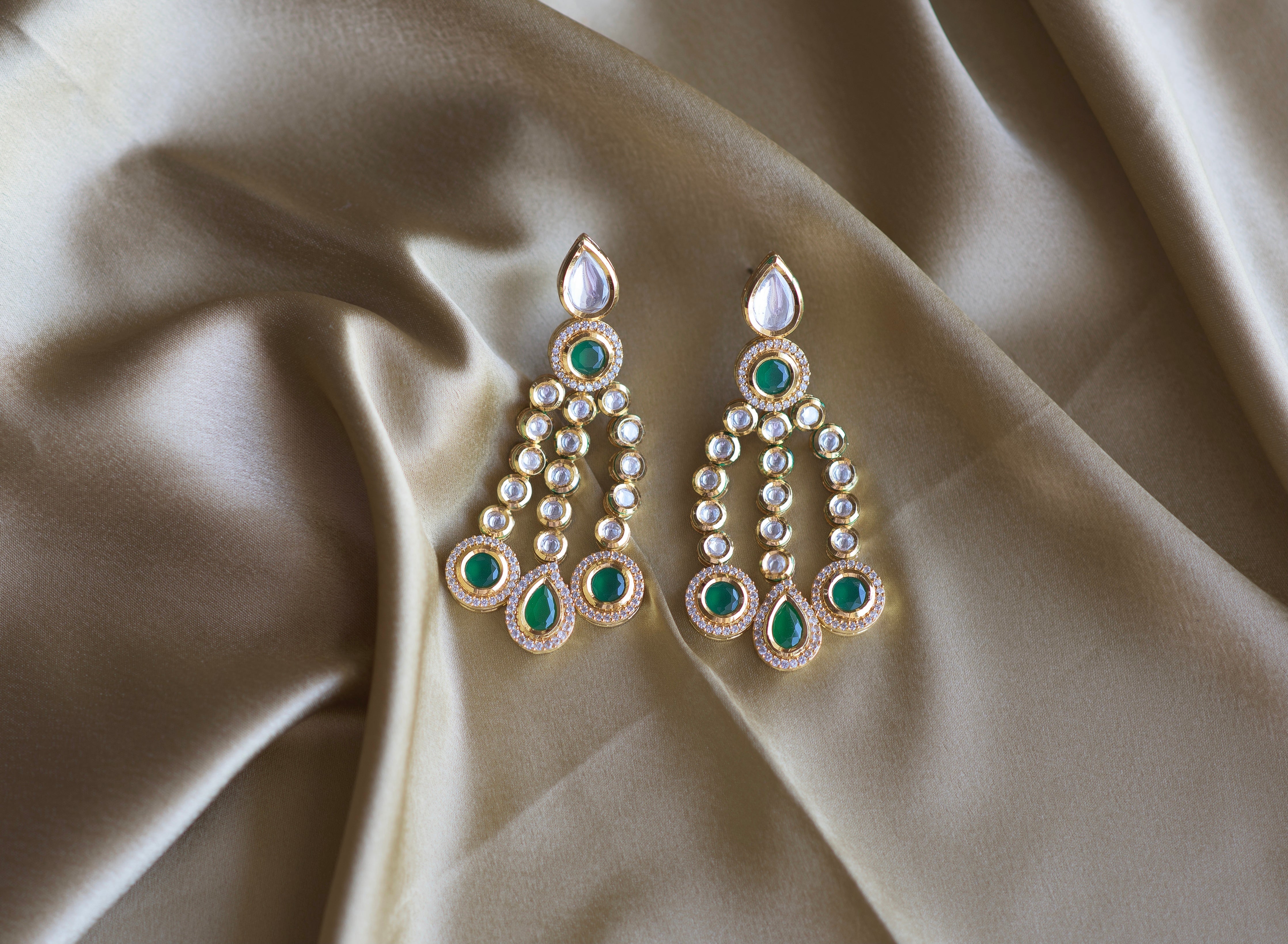 Vine Earrings in Emerald Green - Timeless Jewels by Shveta