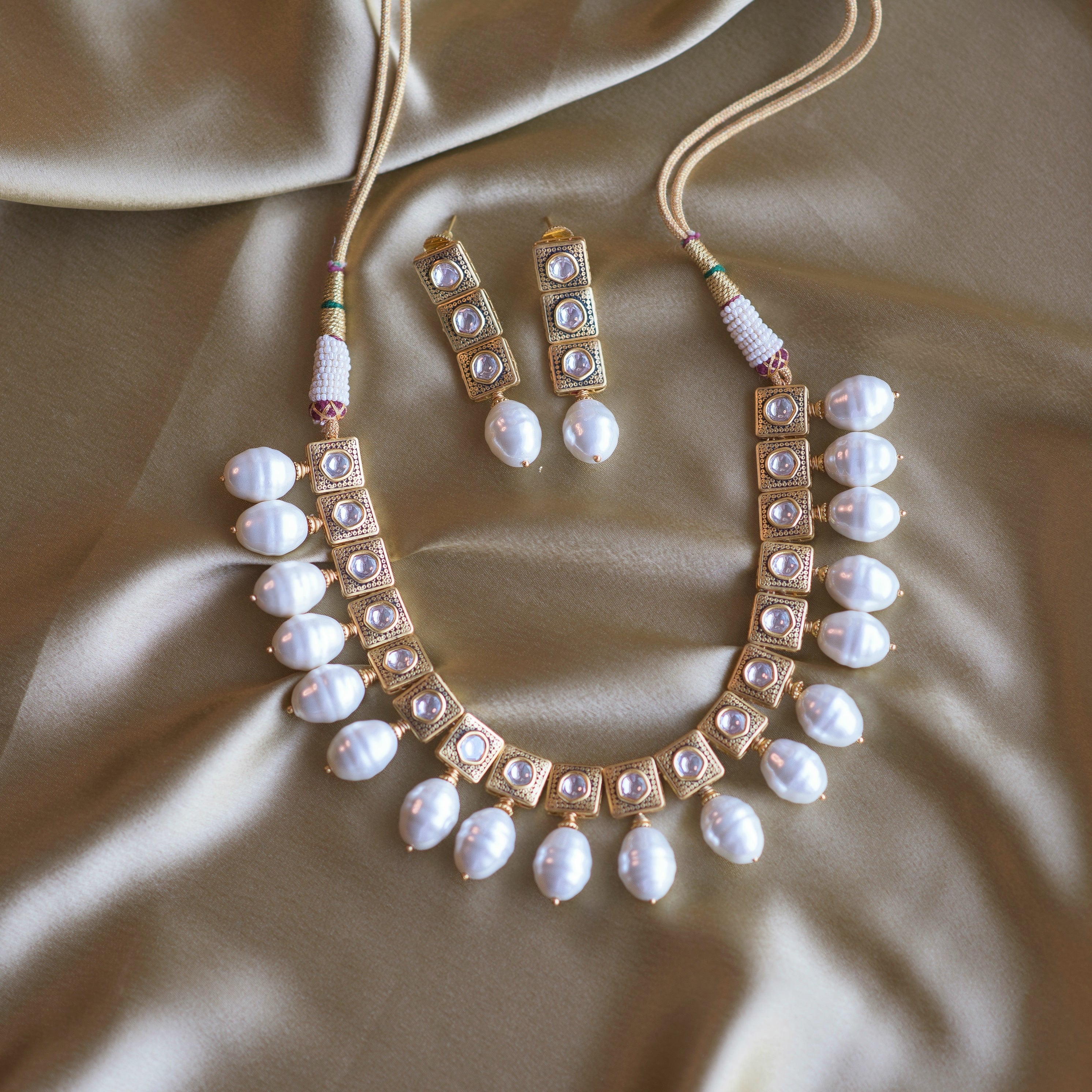 White Lily Necklace with Pearls - Timeless Jewels by Shveta 