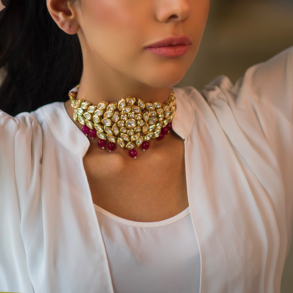 Kundan Choker with Ruby Drops - Timeless Jewels by Shveta 