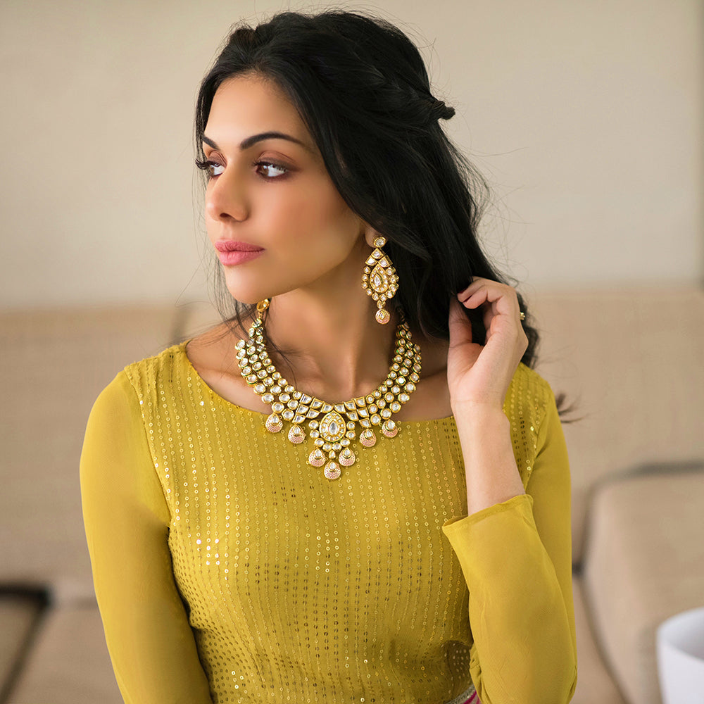 3 Layered Blush Pink Kundan Necklace - Timeless Jewels by Shveta