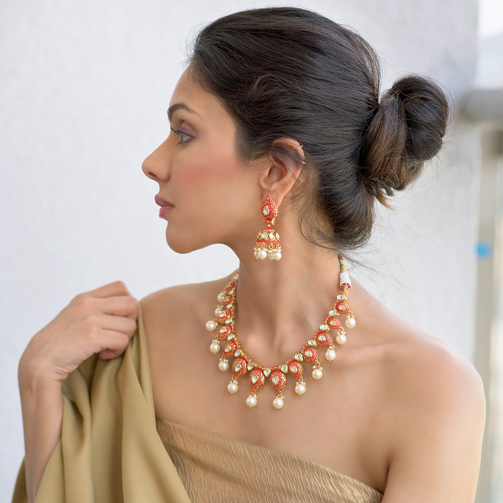 Red Rose Teardrop Necklace - Timeless Jewels by Shveta