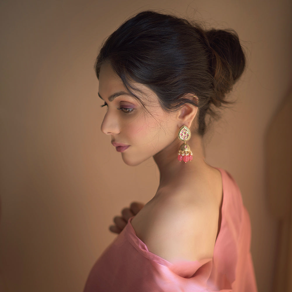 Pink Hibiscus Earrings - Timeless Jewels by Shveta 