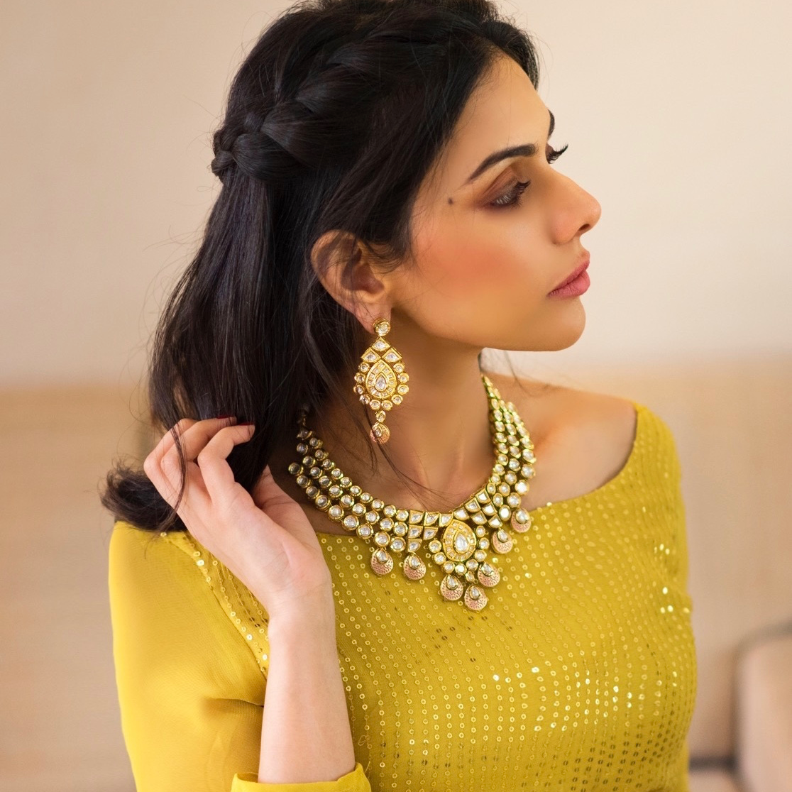 3 Layered Blush Pink Kundan Necklace - Timeless Jewels by Shveta