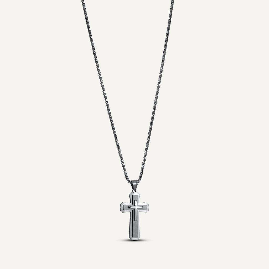 Mens 18k Gold Filled Crucifix Cross Pendant And 3mm Thick Wheat Chain 24