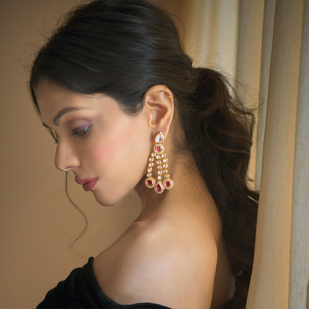 Vine Earrings in Pink Ruby - Timeless Jewels by Shveta 