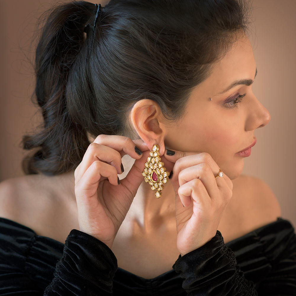 Ruby Leaf Drop Earrings - Timeless Jewels by Shveta 