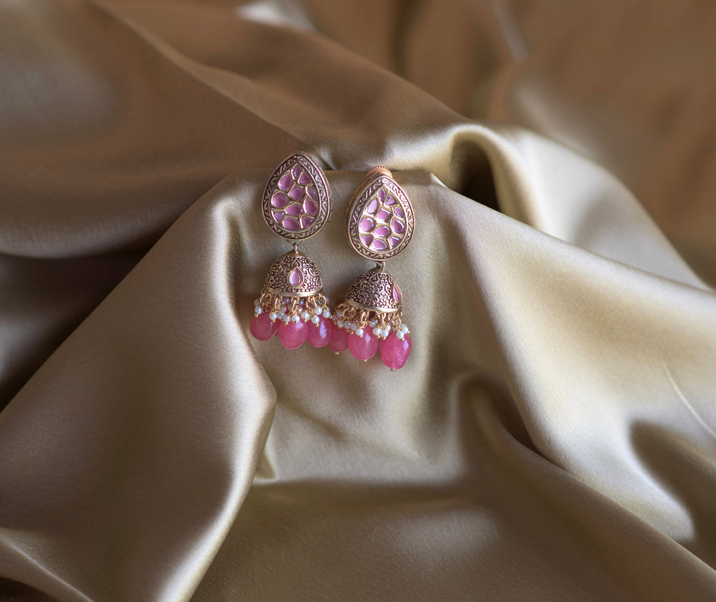 Pink Hibiscus Earrings - Timeless Jewels by Shveta 