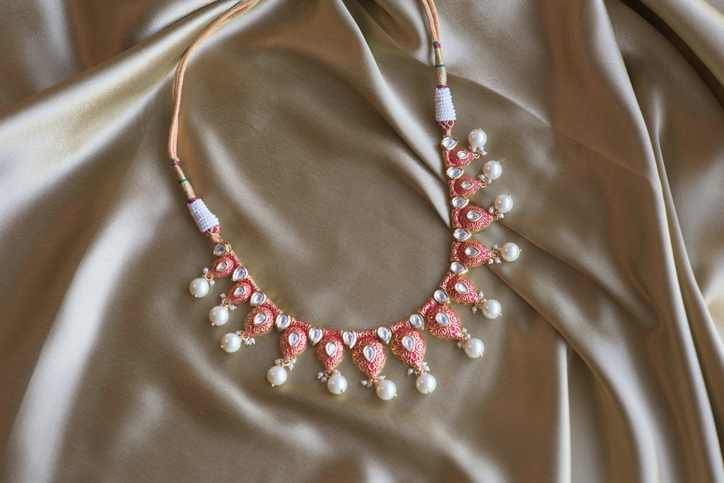 Red Rose Teardrop Necklace - Timeless Jewels by Shveta 