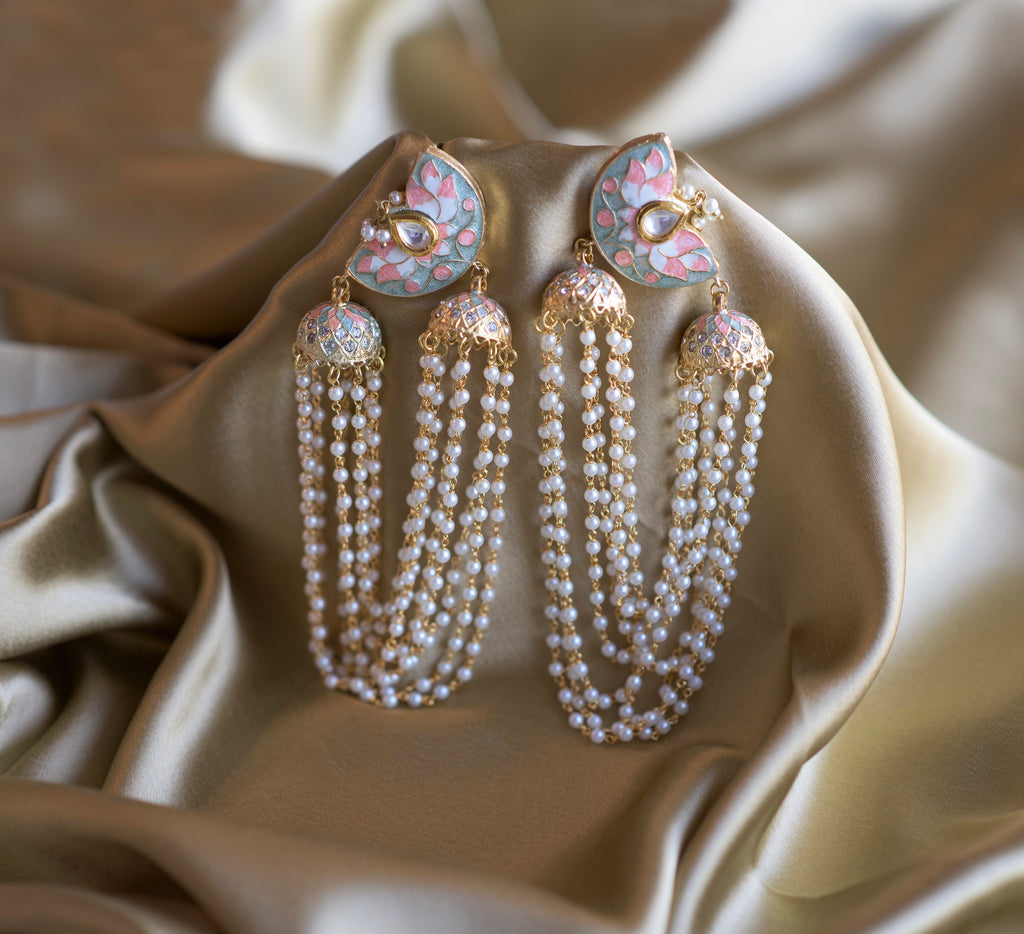 Hand-Painted Lotus Earrings - Timeless Jewels by Shveta 