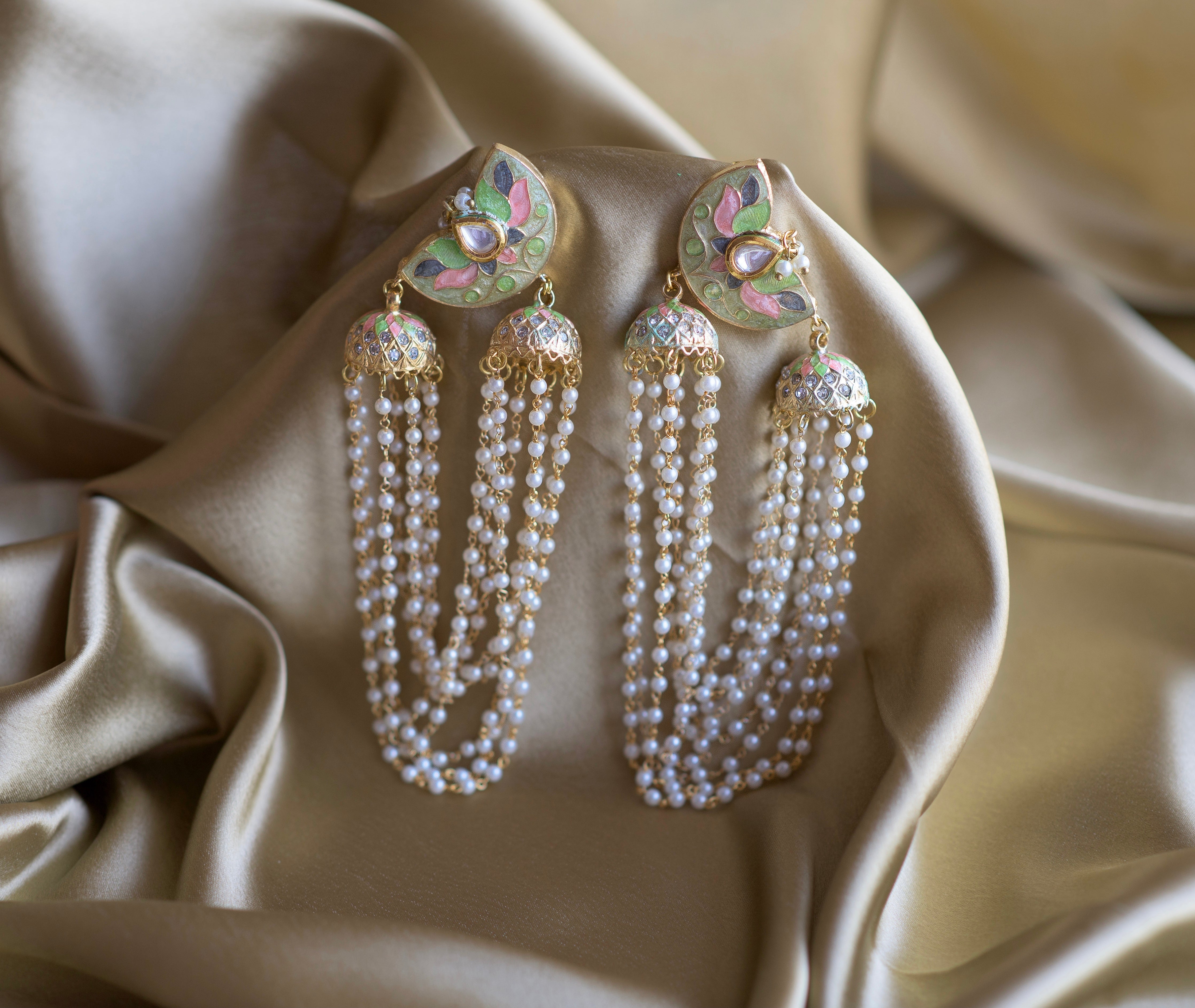 Hand-Painted Lotus Earrings - Timeless Jewels by Shveta 