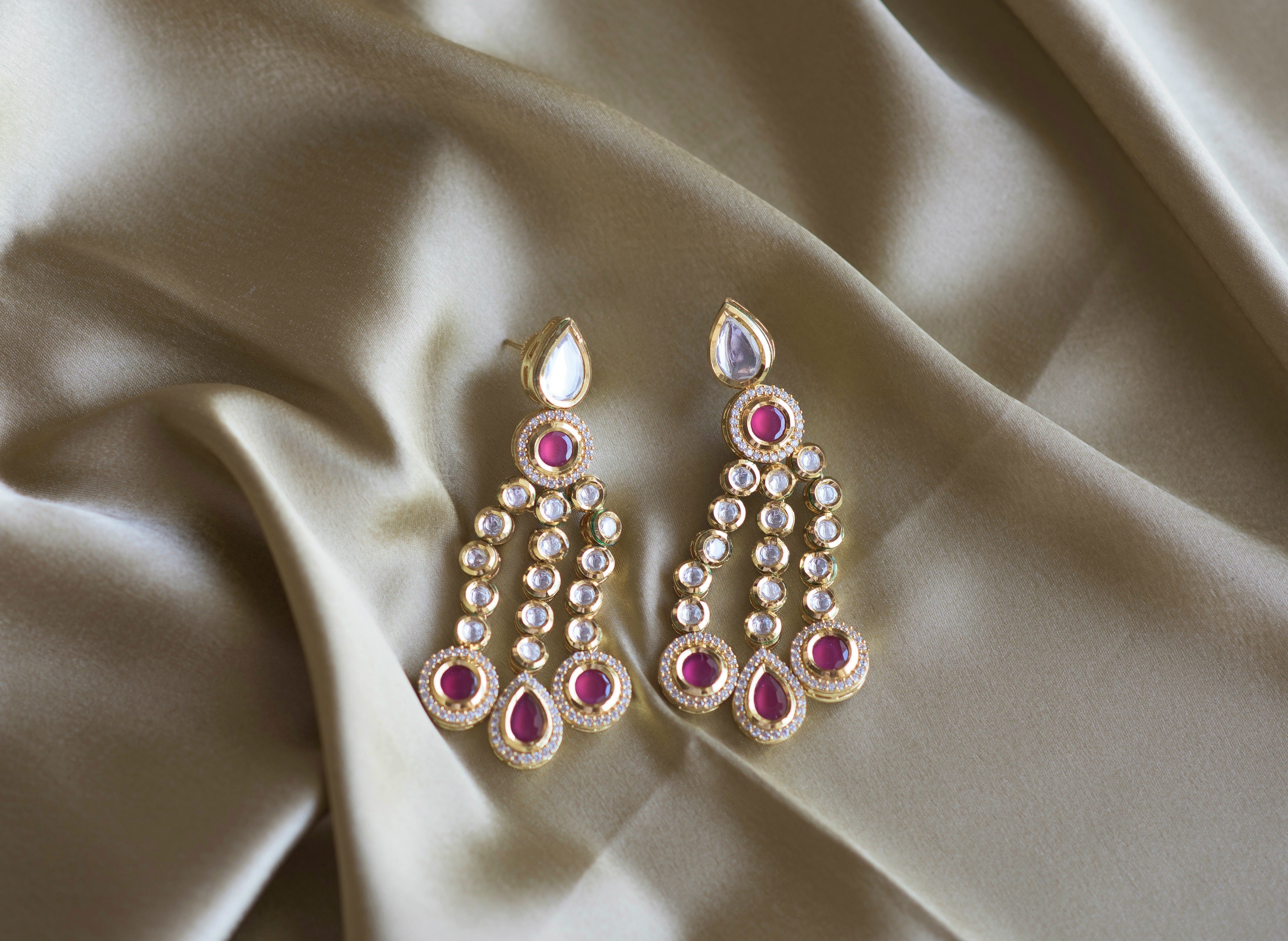 Vine Earrings in Pink Ruby - Timeless Jewels by Shveta 