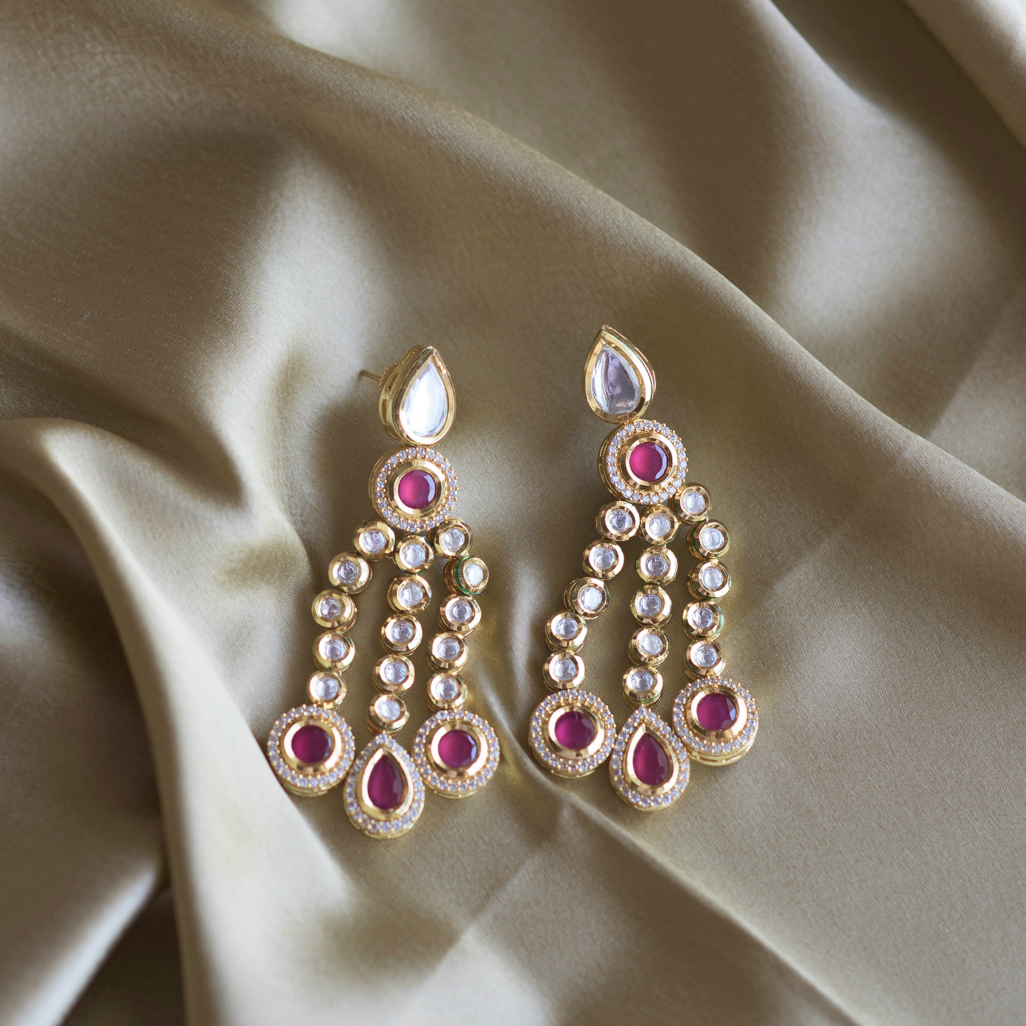 Vine Earrings in Pink Ruby - Timeless Jewels by Shveta 