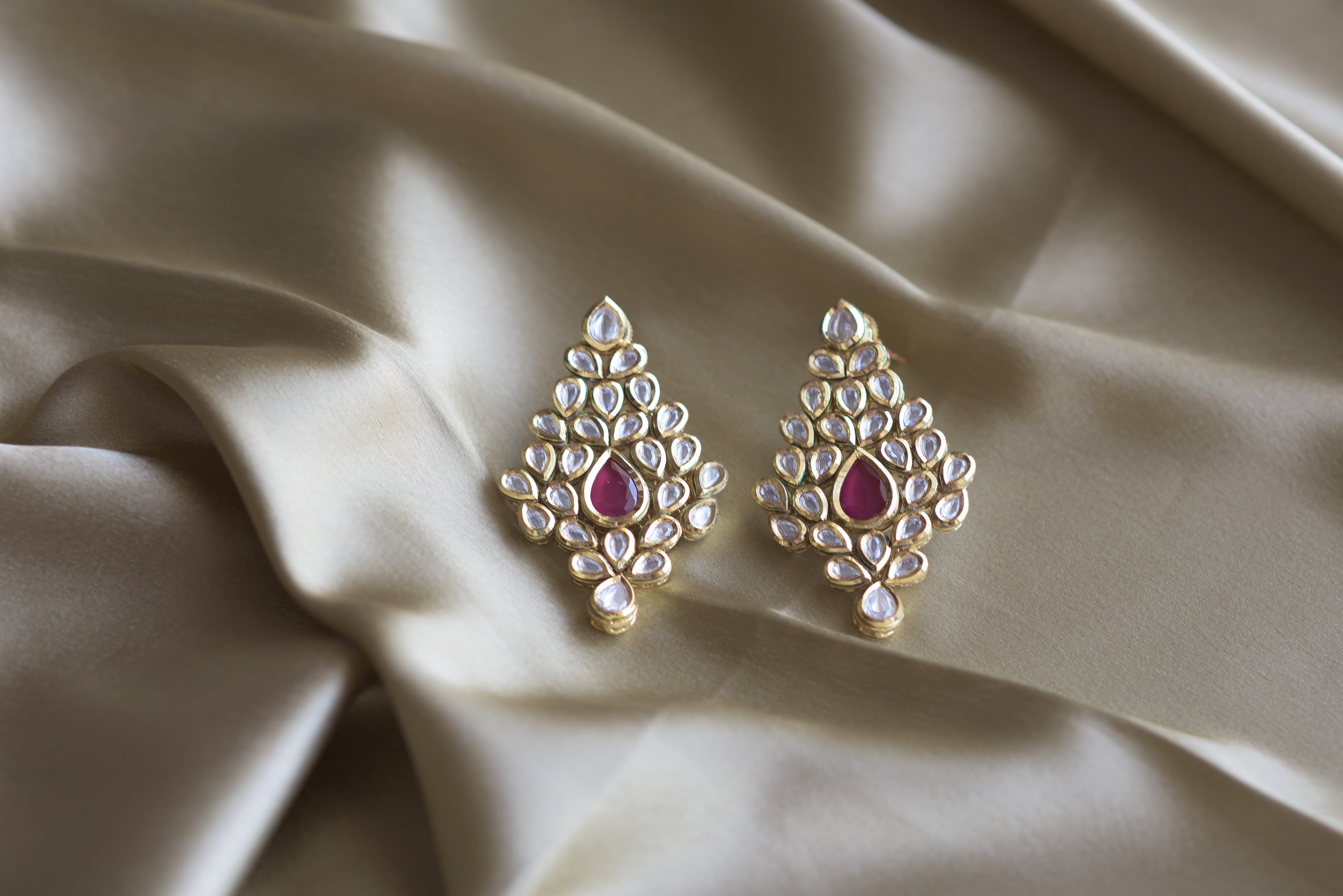 Ruby Leaf Drop Earrings - Timeless Jewels by Shveta 