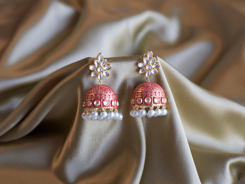 Red Gardenia Earrings - Timeless Jewels by Shveta 