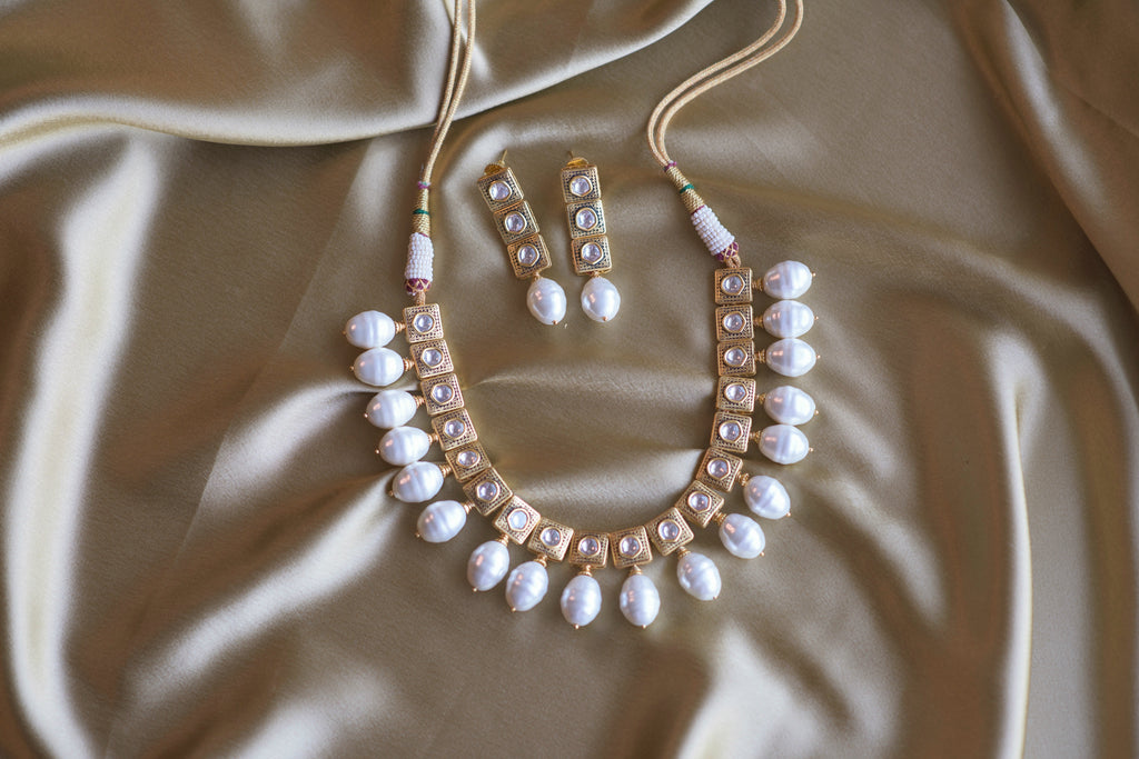 White Lily Necklace with Pearls - Timeless Jewels by Shveta 